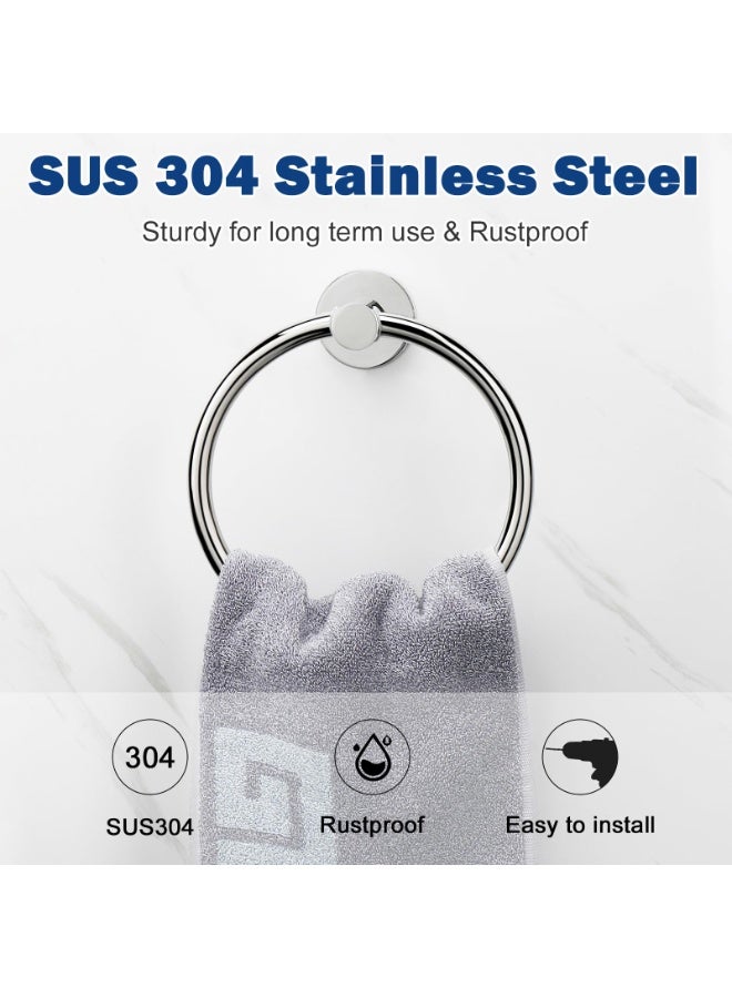 Bath Towel Ring, Bathroom Hardware Accessories- Thicken Stainless Steel Hand Towel Holder for Bathroom, Modern Round Towel Hanger Wall Mounted (Chrome Finish) - Image 3